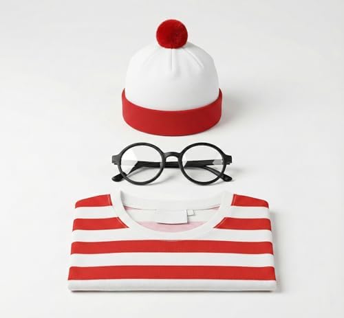 Fairy Trendz Set Costume A Righe Rosse E Bianche: Maglietta Unisex, Calze OTK E Cappello Con Pon Pon
