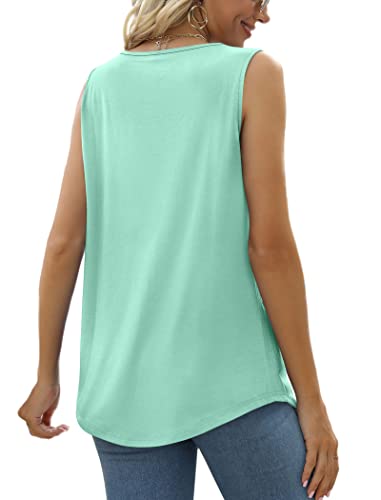 Image of Saloogoe Summer Tank Tops for Women Loose Fit Pleated Square Neck Sleeveless Tops Curved Hem Flowy