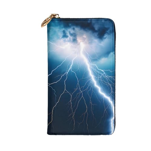 Lightning Picture Leather Long Clutch Wallet for Fashionable Girls and Women - Durable, Stylish, and Functional, Black, One Size2