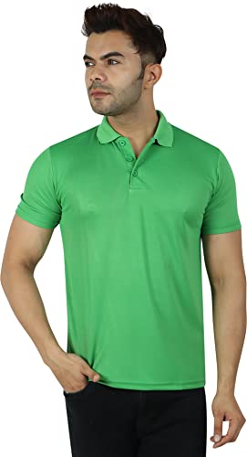 Image of Regular Fit Solid Men Polo Neck Collar T-Shirt Pack of 1 Parrot Green