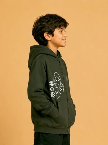 Image of Unisex Kids Solid Full Sleeve Zip Front Open Hooded Sweatshirt