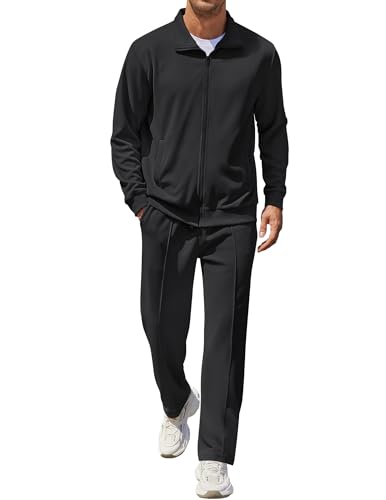 COOFANDY Mens Casual Active Tracksuits Black Zip Up Jogger Set Men Athletic Warm Up Suits Outwear Knit Track Suits