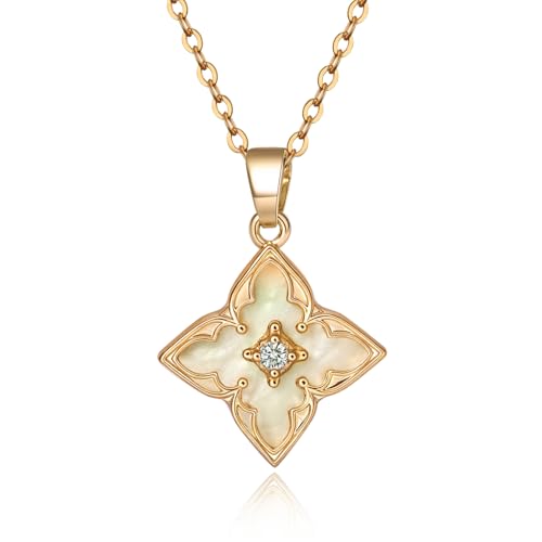 Clover Necklace for Women 14K Gold Plated with CZ Lucky Charm Adjustable Dainty Chain Jewelry Gift 20+1.5