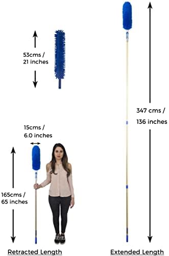 WinHux® 3.47 Metre (136") Extra Long Reach Extendable Microfibre and Chenille Duster Set Telescopic Handle, Bendable and Washable