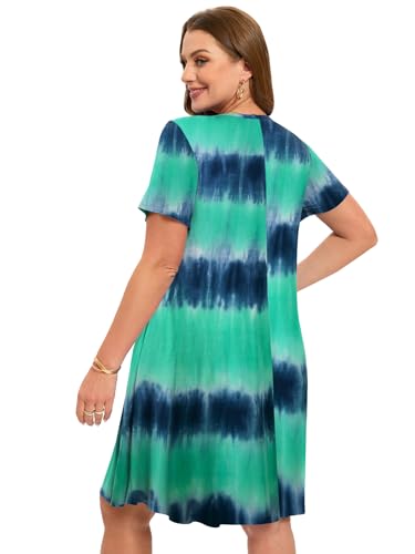 Image of ZENNILO Women's Plus Size Swing Dress with Pockets Casual Summer Dresses V Neck Short Sleeve T Shirt Dress for Women