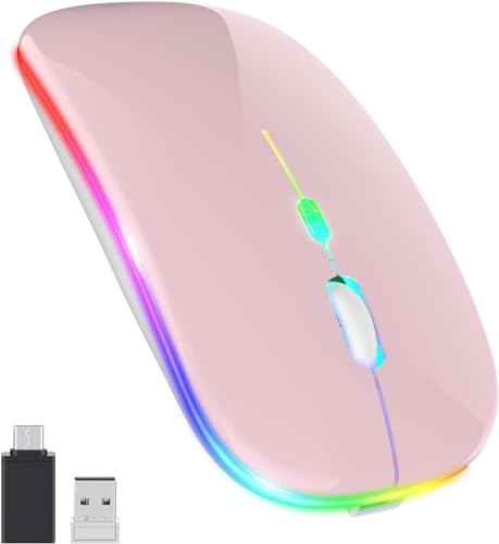 Image of LED Wireless Mouse, Slim Silent Mouse 2.4G Portable Mobile Optical Office Mouse with USB & Type-c Receiver, 3 Adjustable DPI Levels for Notebook, PC, Laptop, Computer (Pink)