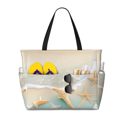 Beach Starfish Printed beach travel bag, perfect for shopping bags, swimming pools, gyms, travel shopping, large capacity beach bag with zipper,