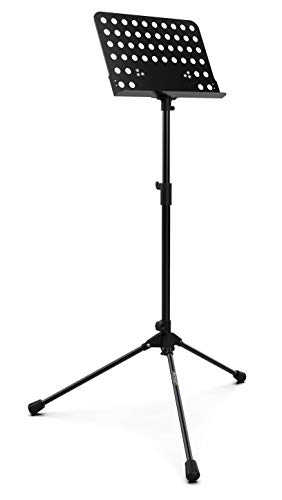 Audibax SP2   Atril de Orquestra   Soporte para Partituras Plegable   Atril con Altura Regulable   Bandeja de Partituras Perforada y Desmontable   Altura Ajustable de 94 a 142 cm   Fabricado en Acero