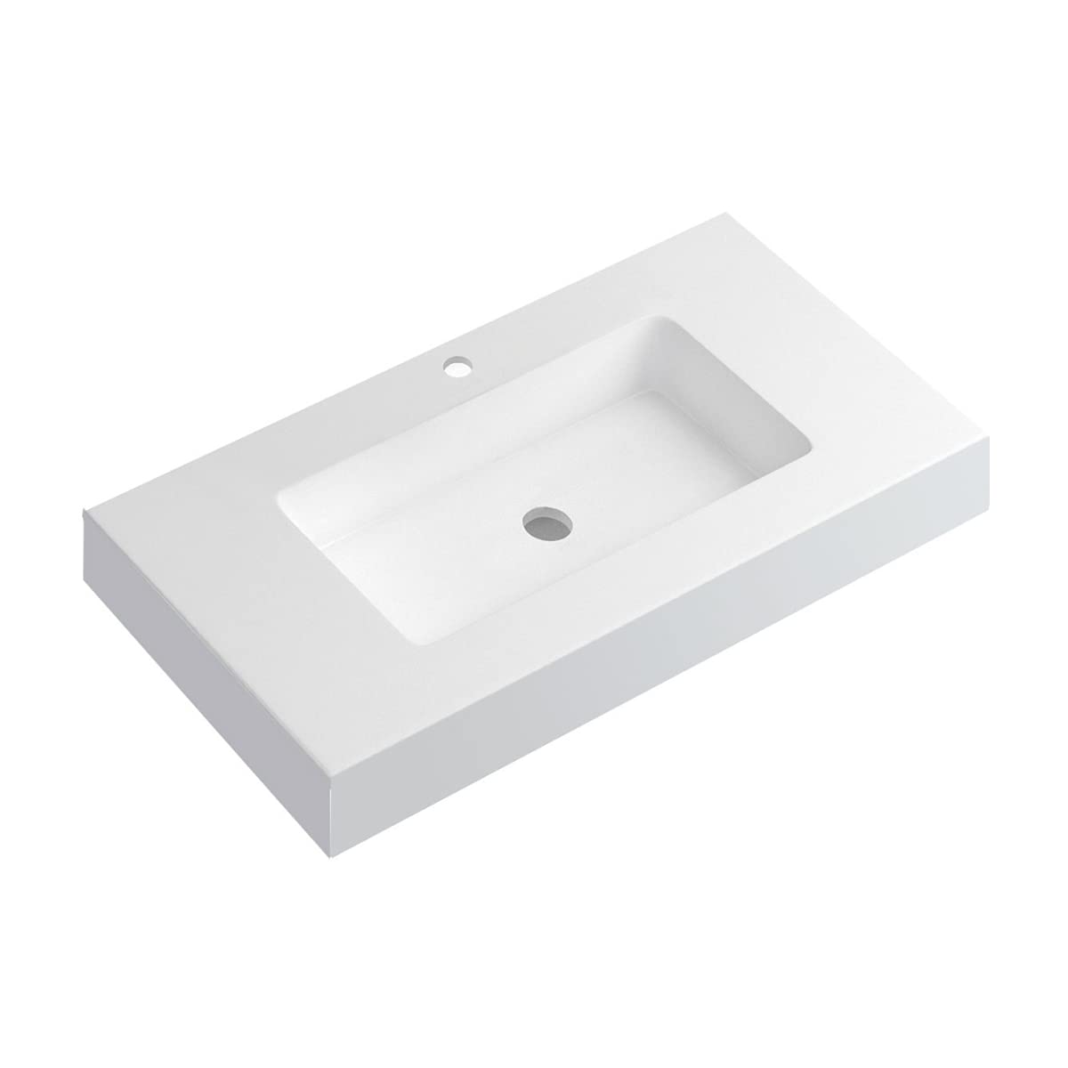 Lavabo con Faldón para Baño Solid Surface Suspendida | Lavabo Flotante | Fondo 46cm | Espesor 10cm | 70 cm. Blanco Mate (1 Seno)