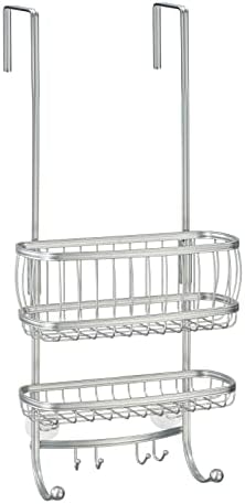 mDesign Over Door Shower Caddy - Practical Stainless Steel Shower Shelves - No Drilling Required - Hanging Shower Storage Baskets for All Your Shower Accessories on 2 Tiers - Silver