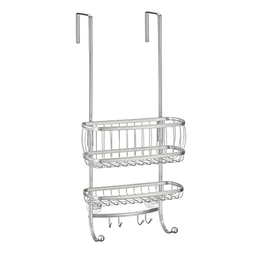 mDesign Over Door Shower Caddy - Practical Stainless Steel Shower Shelves - No Drilling Required - Hanging Shower Storage Baskets for All Your Shower Accessories on 2 Tiers - Silver