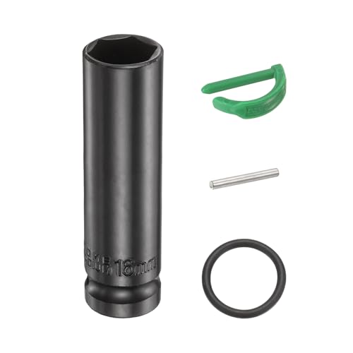 sourcing map 6 Point Deep Impact Socket 1/2" Drive 16mm Metric Standard Socket Cr-Mo Steel Spindle Axle Hex Nut Bolt Sockets with Rubber Ring Locking Pin