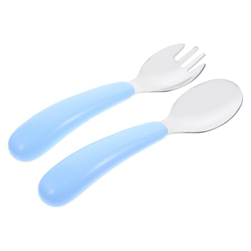 Garneck Cubiertos Infantiles de Acero Inoxidable para Portátil de Tenedor y Cuchara Azul Diseño Compacto y Seguro para Entrenamiento de Alimentación Casa y Escuela