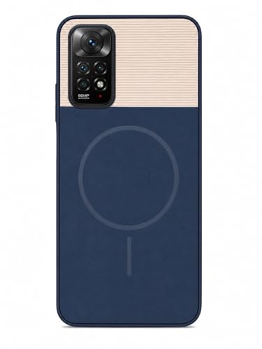 Image of Bintage Dual-Leather Mac Safe Design Phone Case| Soft Touch Finish | Full Camera Protectection Back Cover Compatible for Redmi Note 11 / Note 11S 4G - Blue & White