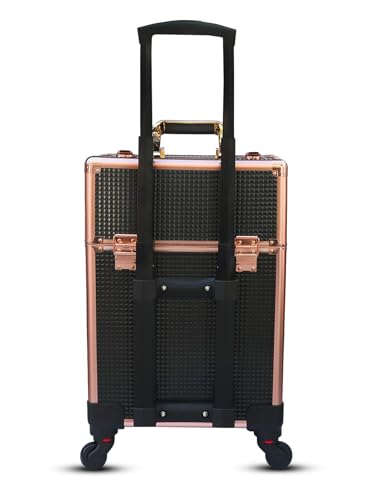 Image of Adson Multifunctional Professional Beauty Makeup Artist Rolling Cosmetic Aluminium Vanity Trolley Beauty Train case Makeup Cosmetic Trolley Hairstylist Travel Organizer (Black & Brown)