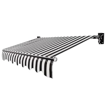 black and white striped retractable awning