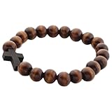 WRITWAA Pulsera de cuentas de madera marrón hecha a mano con colgante de cruz, cadena religiosa para mujer, adecuada para fiestas, oficina y atuendos diarios