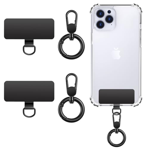 MoKo Heavy Duty Phone Tether Tab ×2, 360° Rotatable Spring O Ring ×2, Metal Ultra-Thin Cellphone Lanyard Pads Cellphone Strap Patches Connector Tether Tabs for Full Phone Case, Black