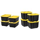 IRIS USA 12 Gallon (4 Pack) + 27 Gallon (4 Pack) Heavy Duty Storage Bins with Lids, Snap On Lid Stackable Industrial Totes, Rugged Tubs, Garage Organization, Reusable - Total 8 Units - Black/Yellow