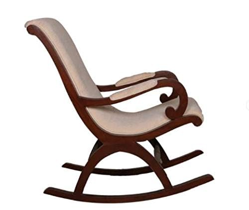 Image of Solid Sheesham Wood Rocking Chair for Living Room | Ergonomic Resting Chair for Relaxing and Pregnant Women (Off-White)