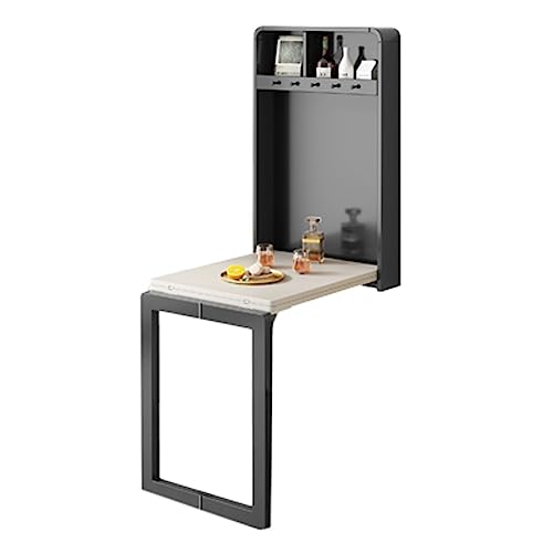 Folding Wall Mounted Table, Space Saving Fold Up Desk Wall Mounted Convertible Desk, Wall Mounted Table with Storage Shelves & Hooks, for Study, Dinning Room (Size: 150.8