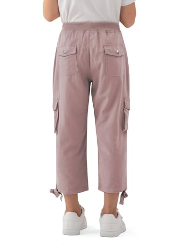 Image of MoFiz Capri Cargo Pants for Girls with Pockets Loose Fit Casual Pant Dressy Lightweight Kids Baggy Parachute Pants for Hiking
