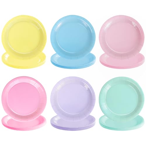 WNINK 72 Pcs Pastel Plates Party Supplies Decorations Disposable 7" Pastel Paper Plates Rainbow Party Decorations for Birthday Wedding Baby Shower Colorful Dessert Tableware by WNINK - Used condition - US$8.98