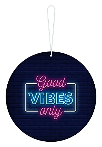 Image of Blue Finch Wall Or Door Hanging Good Vibes Only With Neon Light Theme Wooden Round Name Plate For Home Decor Gift Item