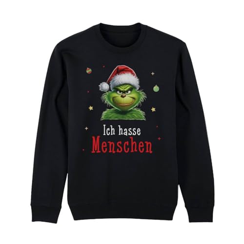 Ich hasse Menschen Grinch Pullover CS mit Spruch - Weihnachtspullover, Weihnachtspulli Weihnachten - Herren, Damen - Xmas Sweater lustig (DE/NL/SE/PL, Alphanumerisch, XL,...