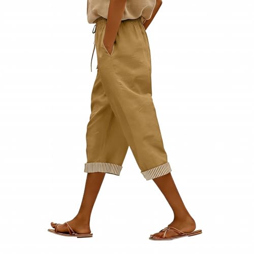 Pantalones cortos para mujer, cintura elástica, pantalones de playa de verano para mujer, pantalones de longitud 7/8 con bolsillos, rectos, sueltos, casuales, talla grande, para el trabajo y uso
