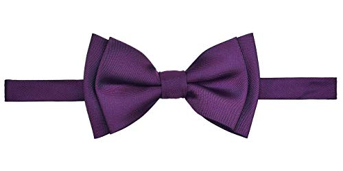 Retreez Solid Matte Color Woven Microfiber Pre-tied Boy's Bow Tie - Dark Purple - 4-7 years