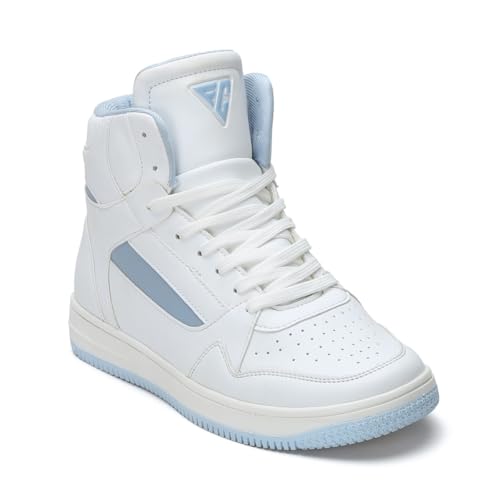 Image of FIELD CARE Faster Casual Comfort Fashion Stylish Hi-Top Basket Ball Sneakers (White /Sky, UK Footwear Size System, Adult, Men, Numeric, Medium, 7)