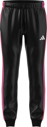 adidas Calça masculina afunilada de tricô com 3 listras, Preto/Rosa lúcido, 3G