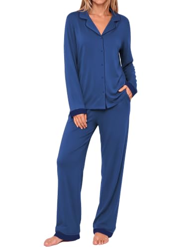 Image of Ekouaer Pajamas for Women Set Long Sleeve Loungewear Button Down Pjs Sets