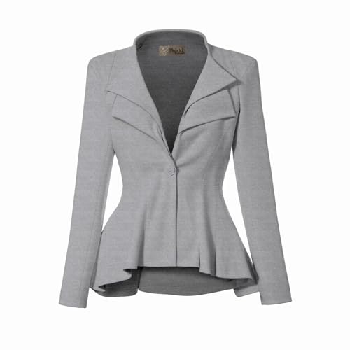 Hybrid & Company Women's Casual Work Office Dressy Double Lapel Single Button Peplum Comfortable Blazer