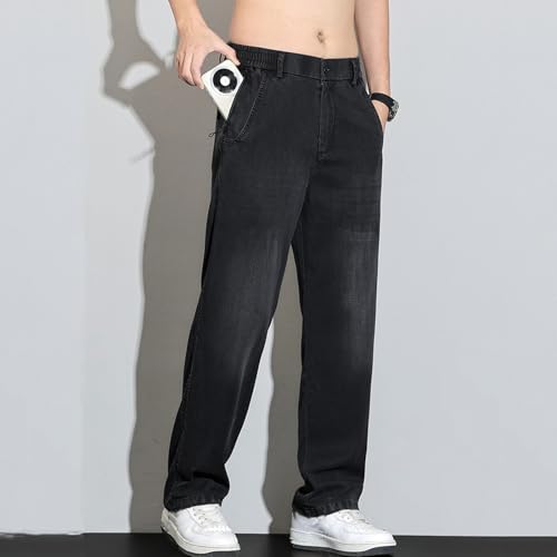 Viatabuna Elastic Waist Jeans for Men Stretch Waist Relaxed Fit Light Washed Baggy Straight Leg Pull On Jeans with Pockets4
