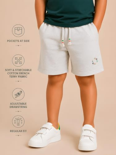 Image of Pilolo Kids Soft Cotton Terry Lycra Adjustable Drawstring Pocket Shorts for Boys