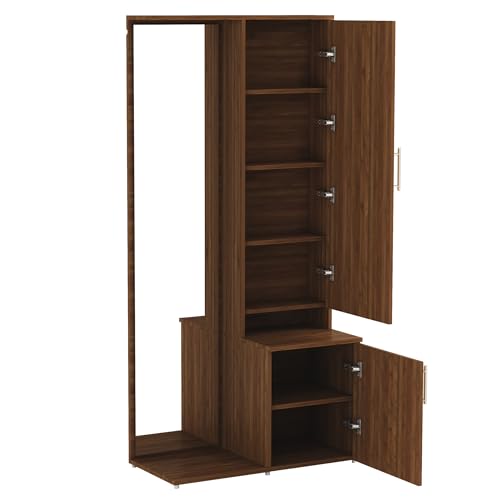 Image of DesignFit Engineered Wood Dressing Table with Storage Wooden Dressing Table with Mirror Vanity Table for Bedroom Home Living Room (Walnut Finish)
