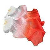 Abanico de seda para danza del vientre de 6 pies de largo para actuaciones en escenario, accesorios de disfraces, par de abanicos plegables hechos a mano con asas de bambú, blanco a rojo