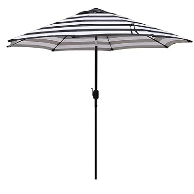 Blissun 9' Outdoor Patio Umbrella, Striped Patio Umbrella, Outdoor Table Umbrella, Market Umbrella with 8 Sturdy Ribs, Push Button Tilt and Crank (Black & White Stripe)
