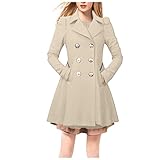 GTRQWW Trench-Coat Long croisé for Femme Caban surdimensionné avec col en V et col à Revers(Beige,XXL)