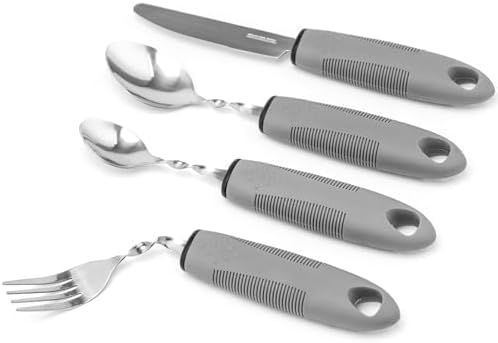 Bendable Adaptive Utensils for Elderly, Disabled People, Parkinsons, Arthritis, Hand Tremors, Weak Hand Grip & Handicapped, Arthritic Hands-Non Slip Handles wanqu4,Gray