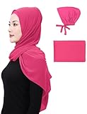 PeacePray Hot Pink Matched Hijab and Undercap Set, Chiffon Muslim Head Scarf for Women, A Perfectly Decent Combination