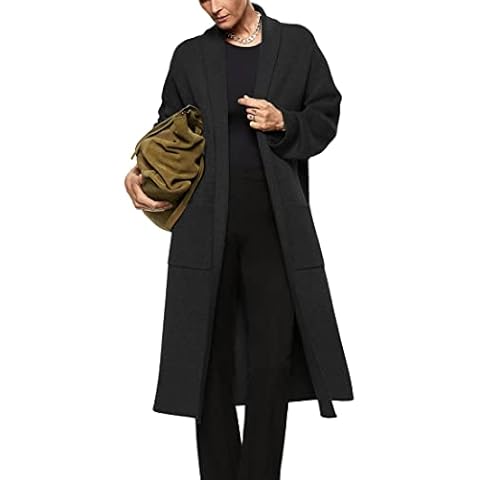 Womens Long Sleeve Maxi Cardigan Open Front Oversized Knitted Sweater Coat Casual Lapel Warm Overcoat with Pockets Black Cover