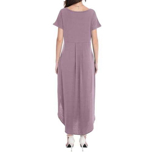 Image of Matchstick Women's Flowy Maxi Dress V-Neck Relaxed Loose Fit Short Sleeve Casual Sundress with Pockets Side Split Beach Dress