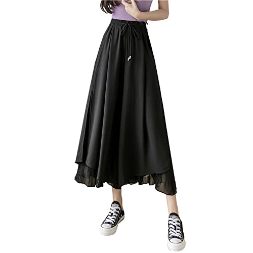Female Hose Herbst Weites Bein High Waist Culottes-Hose Kordelzug Plissee...