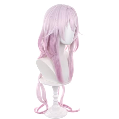 Image of Anime Pink Long Straight Wig with Ponytail and Bangs Women Jellyfish-Bob Adult March 7th(Evernight) Wigs Halloween,Christmas,Comic con,Game Show,Party