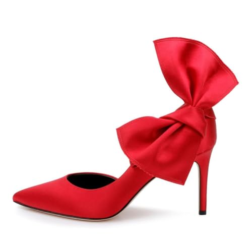 miss left Women Elegant Side Bow Pointed Toe D'Orsay Satin Pumps Slip on Stiletto High Heel Wedding Prom Dressy Shoes Size 4-16 US2