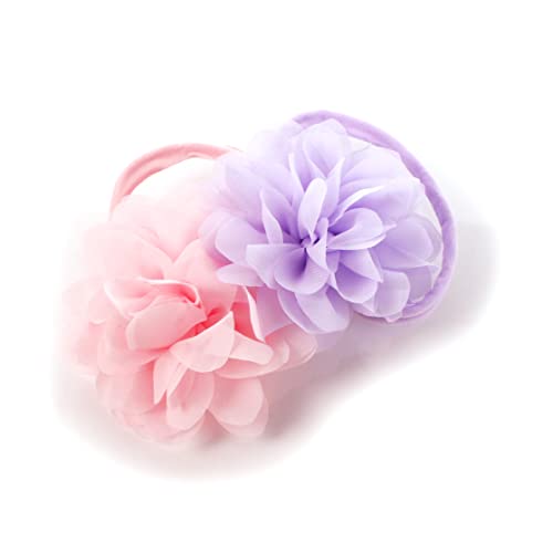 My Lello Baby Girl Rounded Petal Chiffon Flower Nylon Elastic Headbands Set 2pcs - Large - Lt. Pink/Lt. Lavender