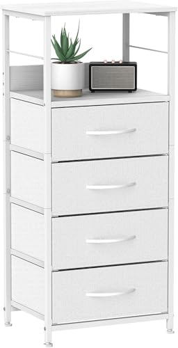 NORCEESAN Cassettiera comodino con cassetti, 4 cassetti in tessuto con maniglie, armadietto per camera da letto, tavolino con spazio per soggiorno, ufficio, corridoio, bianco